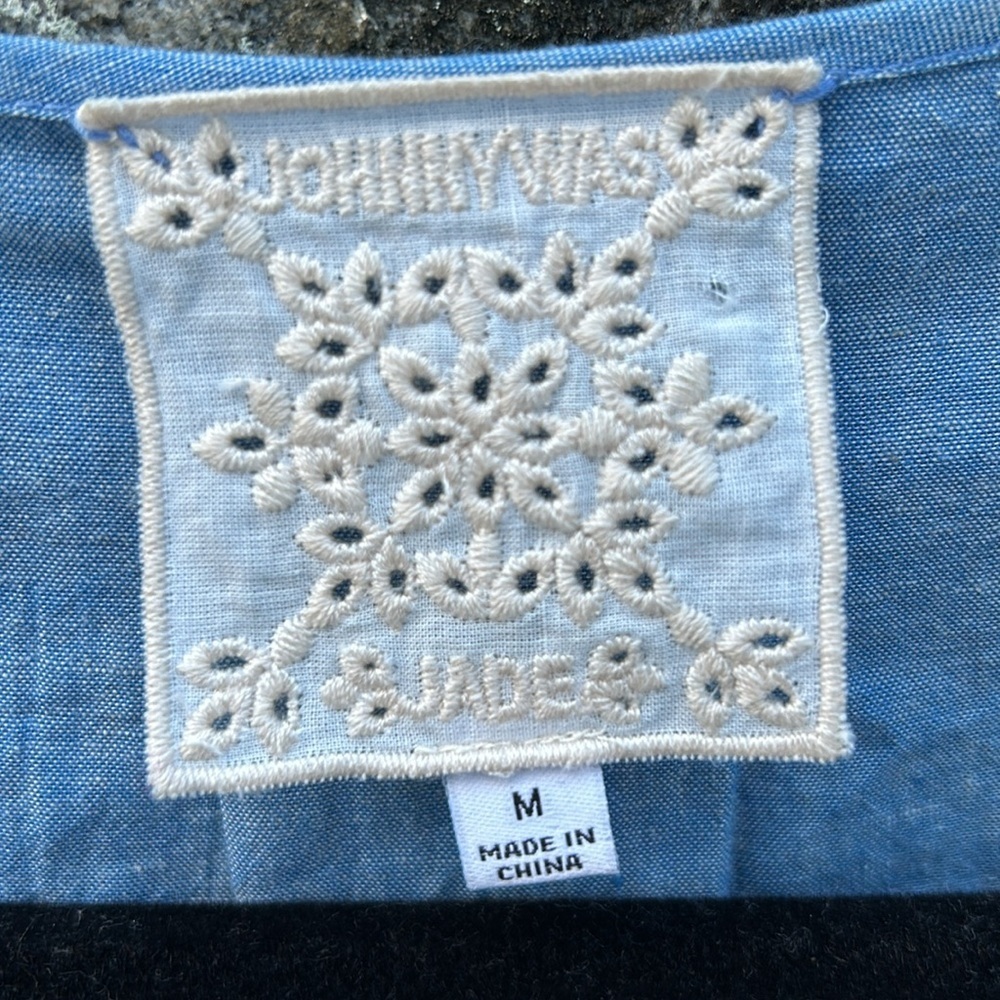 Johnny Was Thalassa Chambray Lace Blouse Medium Cottagecore Boho Anthropologie - Picture 7 of 15